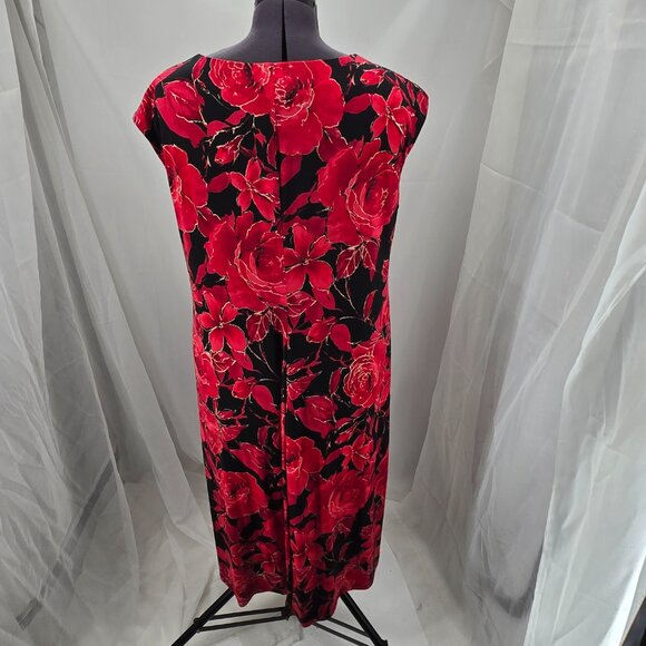 718-13 Connected Apparel bodycon Black & Red Rose Print Dress Size 18W - Picture 4 of 7